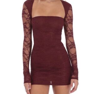 Lucy in the Sky Burgundy Lace Long Sleeve Dress